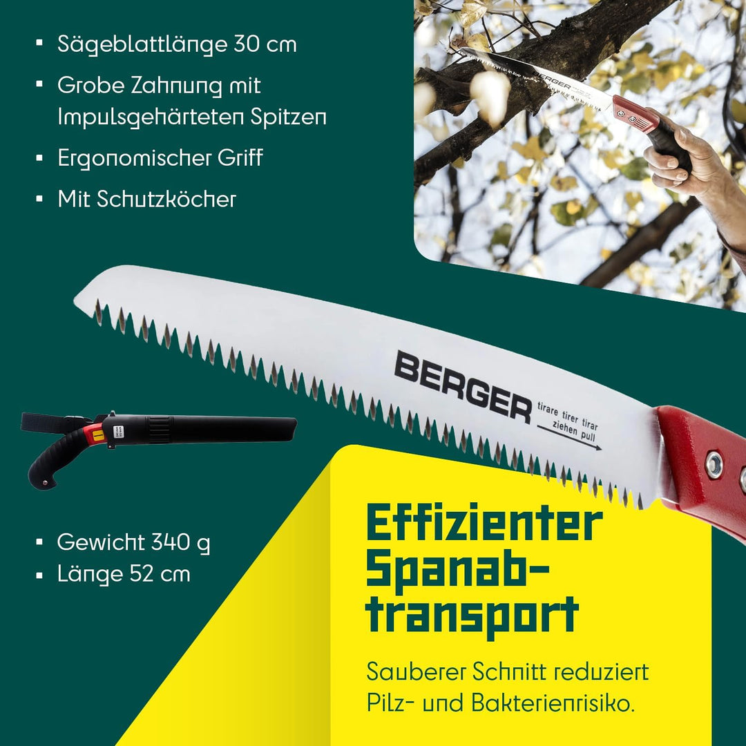 Berger Astsäge 64750 mit auswechselbarem Sägeblatt inklusive Schutzköcher, Länge: 30 cm Astsäge 30 c