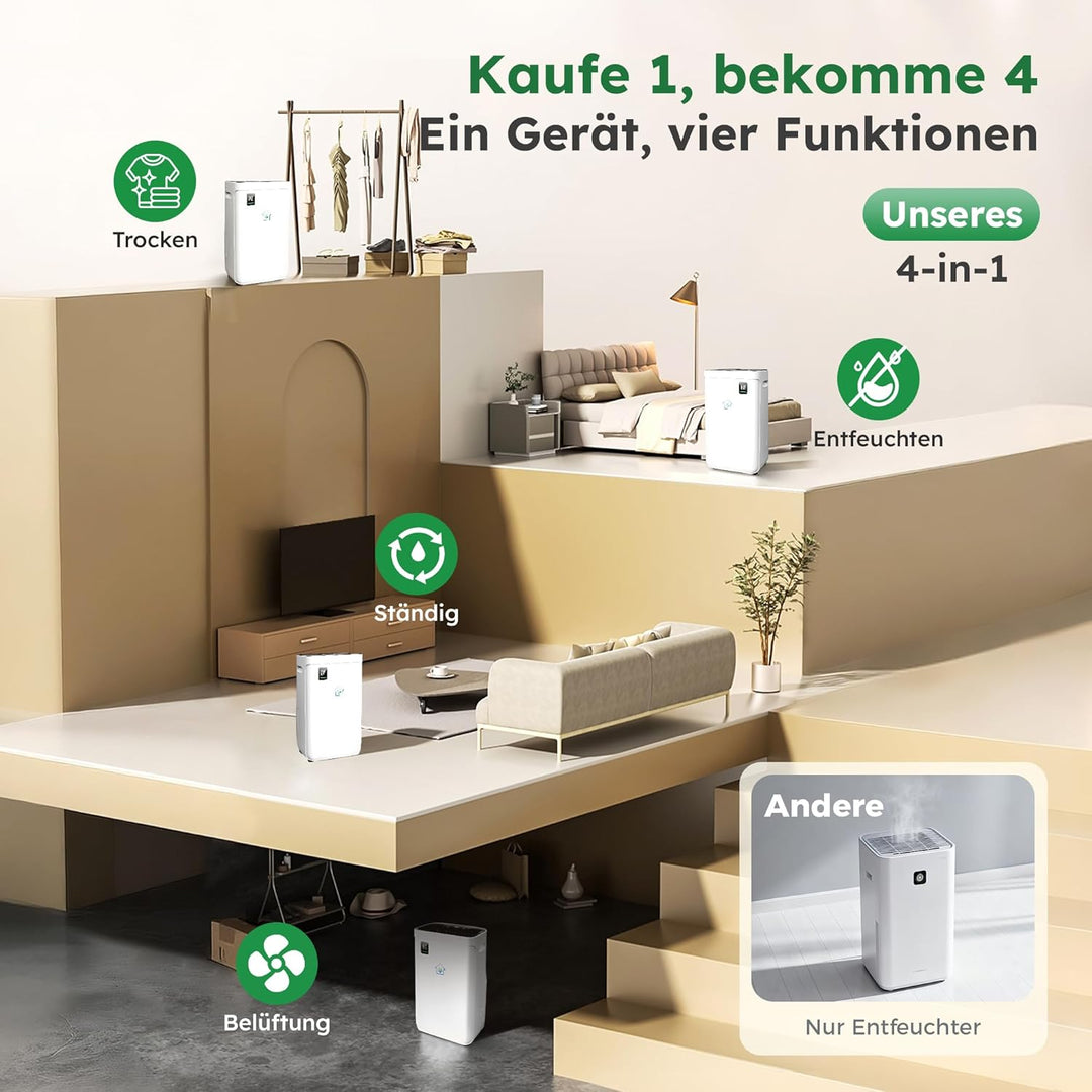Luftentfeuchter 20 Liter/Tag für Räume von ca. 50 ㎡(120 m³) | Leiser Raumentfeuchter mit Touchpanel,