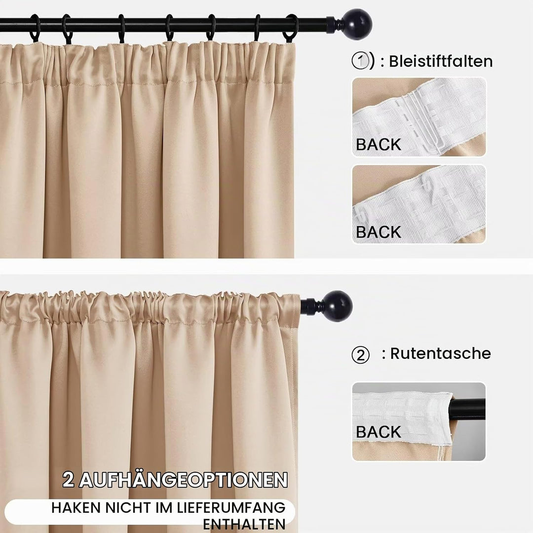 DWCN Vorhänge Blickdicht Gardine Verdunkelungsvorhang Gardinen mit kräuselband 2 set H183 x B167cm,