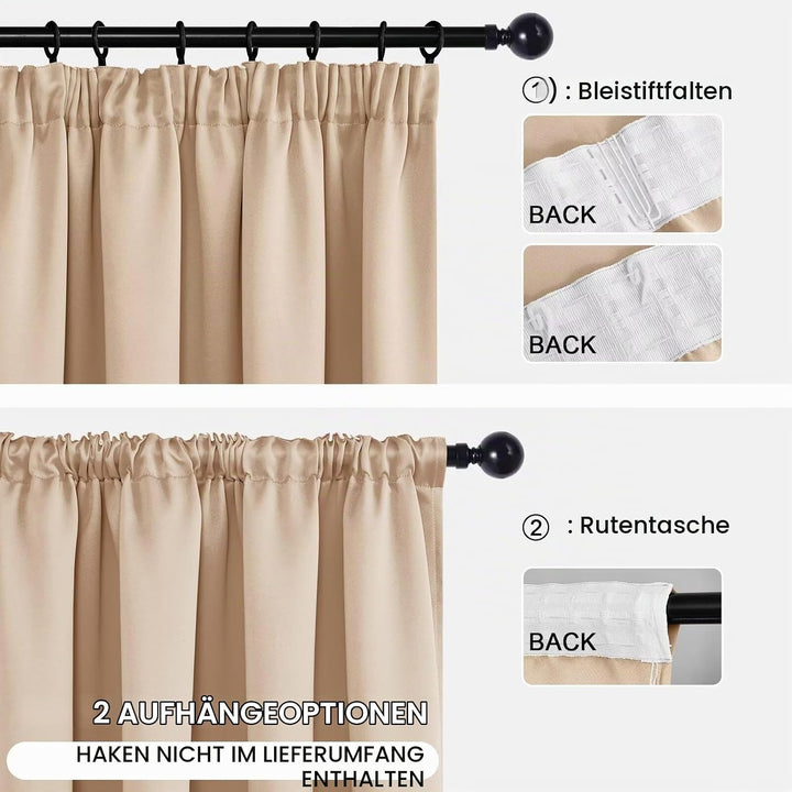 DWCN Vorhänge Blickdicht Gardine Verdunkelungsvorhang Gardinen mit kräuselband 2 set H183 x B167cm,