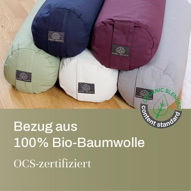 PURE SHANTI Yogabolster aus 100% Bio-Baumwolle | Nachhaltiges Bolster | Natürliche Buchweizen-Spreu-