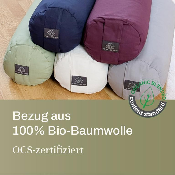 PURE SHANTI Yogabolster aus 100% Bio-Baumwolle | Nachhaltiges Bolster | Natürliche Buchweizen-Spreu-