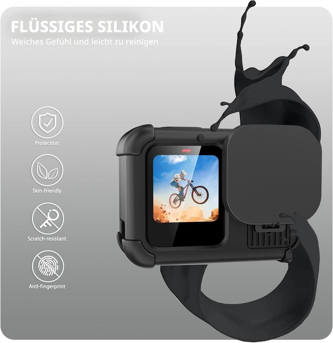 FitStill Schwarze Silikon-Schutzhülle, nur für Go Pro Hero 13, Akku-Seitenabdeckung, Displayschutzfo