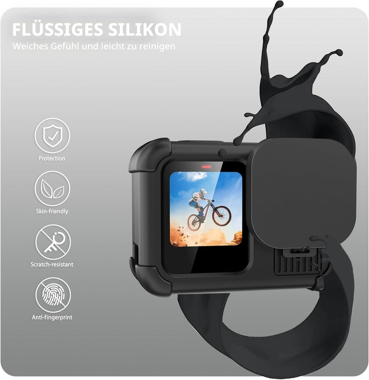 FitStill Schwarze Silikon-Schutzhülle, nur für Go Pro Hero 13, Akku-Seitenabdeckung, Displayschutzfo