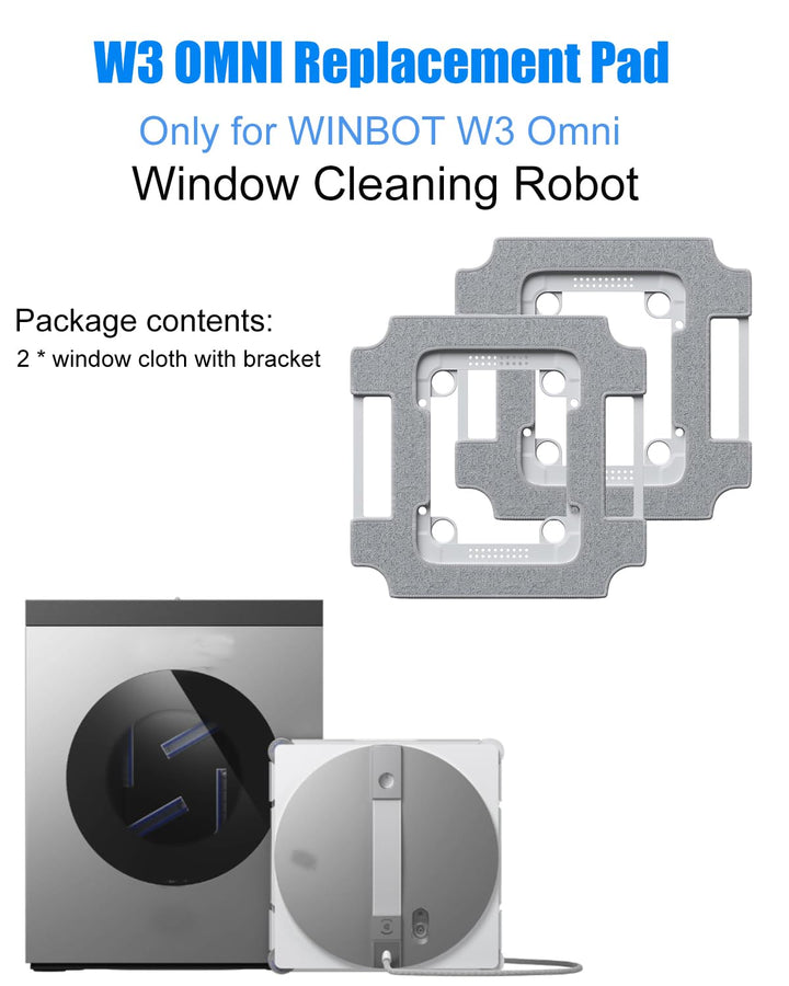 2 Stück W3 Omni Mikrofaser-Reinigungspad mit Halterungen für ECOVACS WINBOT W3 Omni Fensterputzrobot
