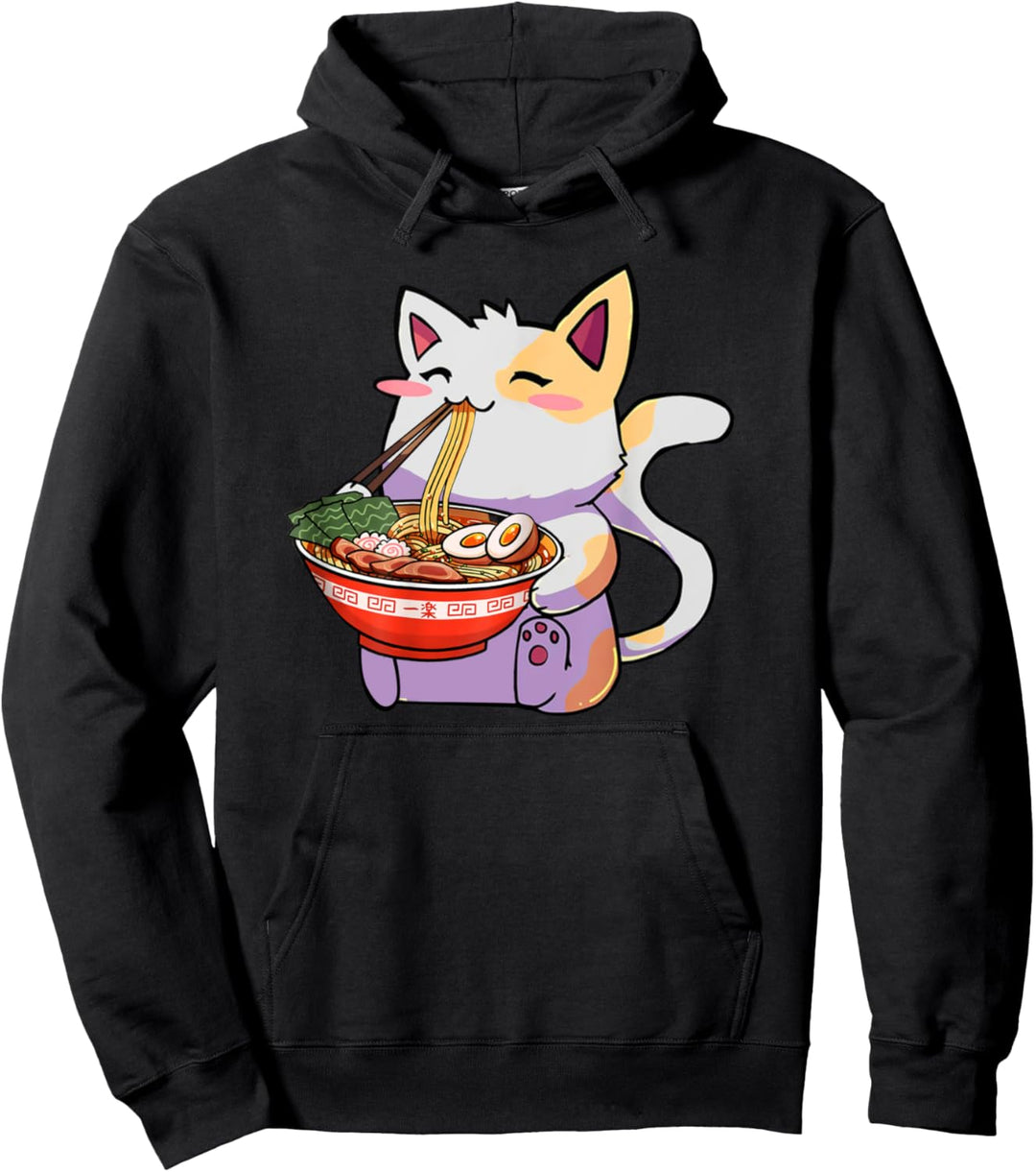 Kawaii Ramen Neko Shirt Herren Damen Kinder Japanische Nudel Anime Pullover Hoodie
