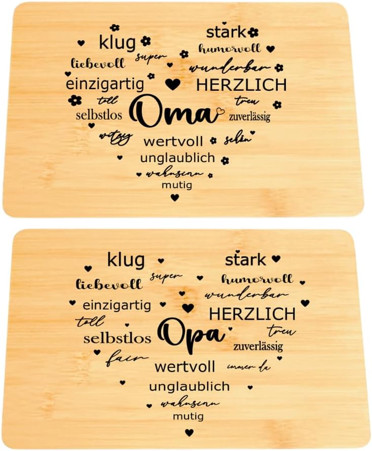 Personalisiertes Frühstücksset, 2er Set Schneidebrett mit Gravur, Geschenke für Oma und Opa, Brettch