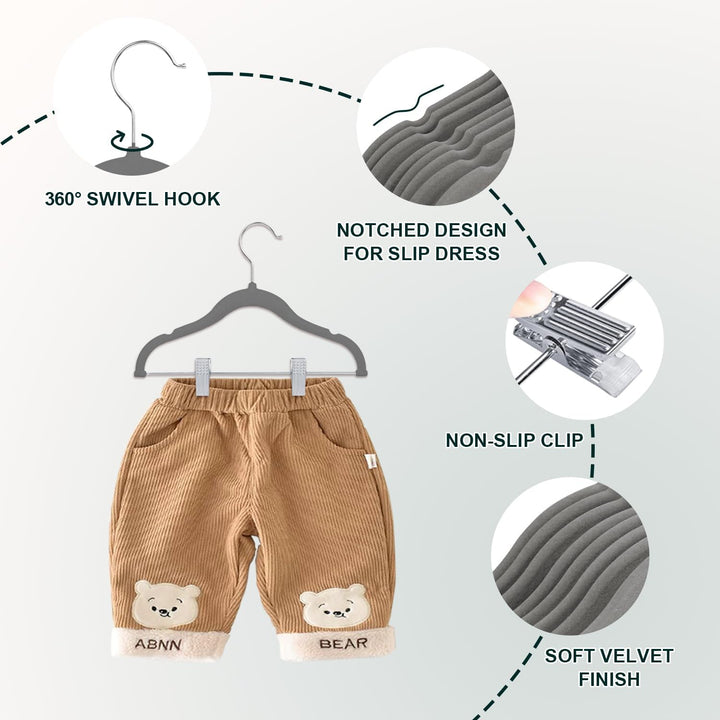 Wellong Baby-Kleiderbügel mit Clips, 14 Stück KinderKleiderbügel aus Samt, Strapazierfähige Kleiderb