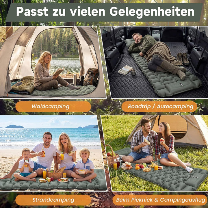 HAUSPROFI Isomatte Camping Luftmatratze extra breit, Ultraleicht, aufblasbar – mit integriertem Kiss