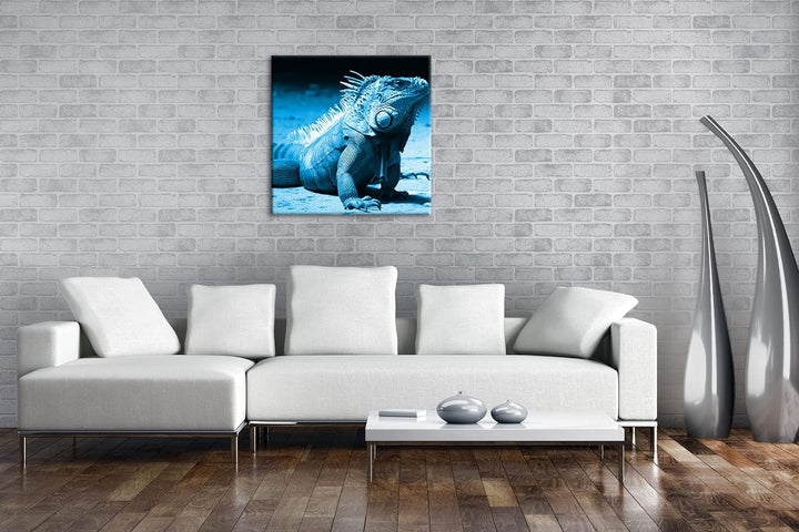 deyoli edler grüner Leguan Format: 70x70 Effekt: Monocrome Blau als Leinwand, Motiv fertig gerahmt a