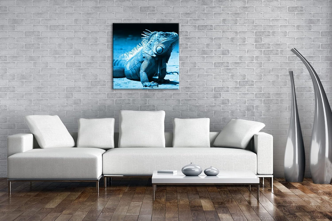 deyoli edler grüner Leguan Format: 60x60 Effekt: Monocrome Blau als Leinwand, Motiv fertig gerahmt a