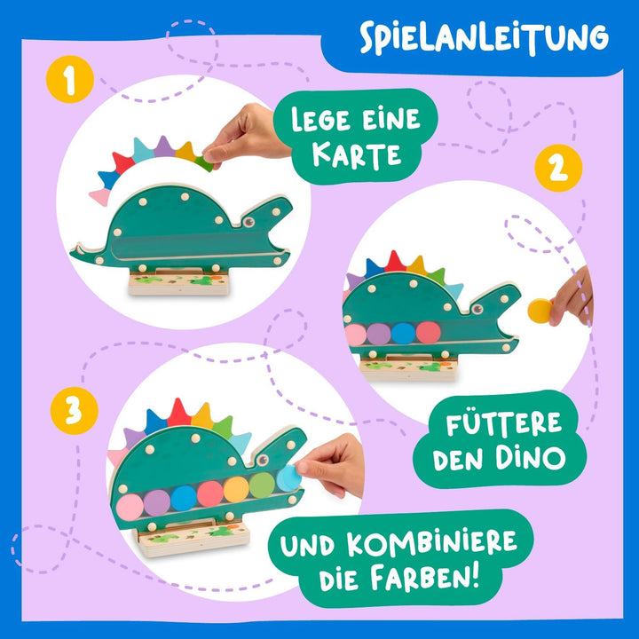 Nene Toys Hungriger Dino, Montessori Holzspielzeug ab 2 Jahren, Farben-Sortierspiel für Kleinkinder,