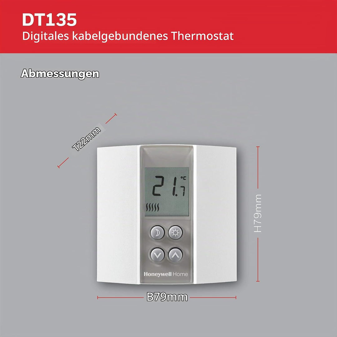 Honeywell Home T135C110AEU DT135 Digitaler kabelgebundener nicht programmierbarer Thermostat, weiss