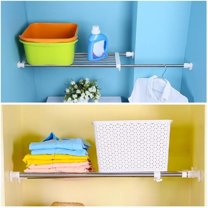 BAOYOUNI Teleskop Garderobensystem Ohne Bohren Regaltrenner Robuster Organizer Regal 5 Edelstahl-Sta