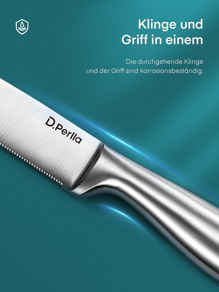 D.Perlla Steakmesser Set, Edelstahl Steakbesteck Set für 8 Personen, Schärfer Länger Steakmesser mit