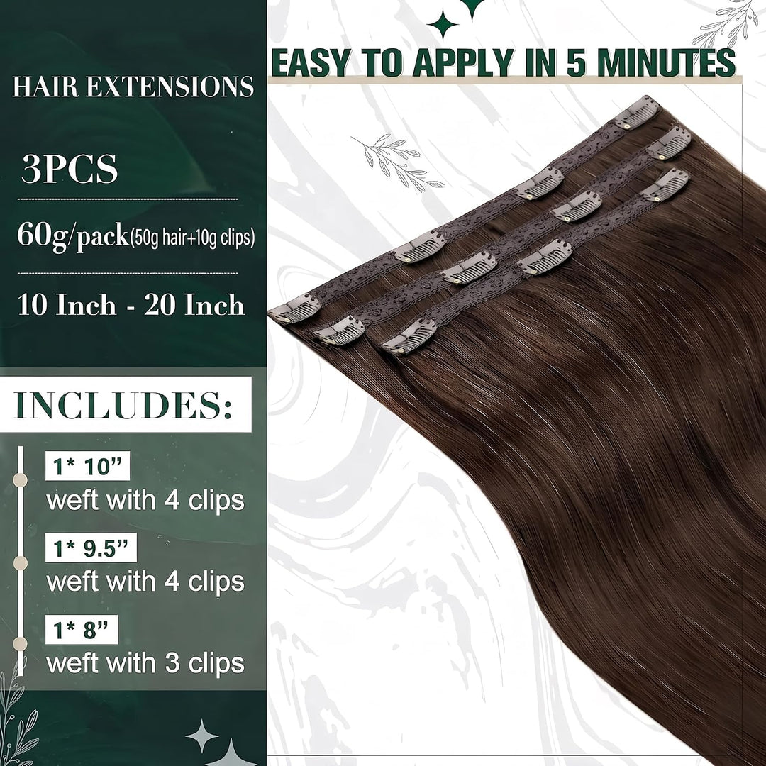 RUNATURE Echthaar Extensions Clip in Mittelbraun Echthaar Clip in Haarverlängerung Echthaar Braun Cl