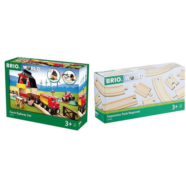 BRIO World 33719 Bahn Bauernhof Set - Holzeisenbahn mit Bauernhof, Tieren und Holzschienen & World 3
