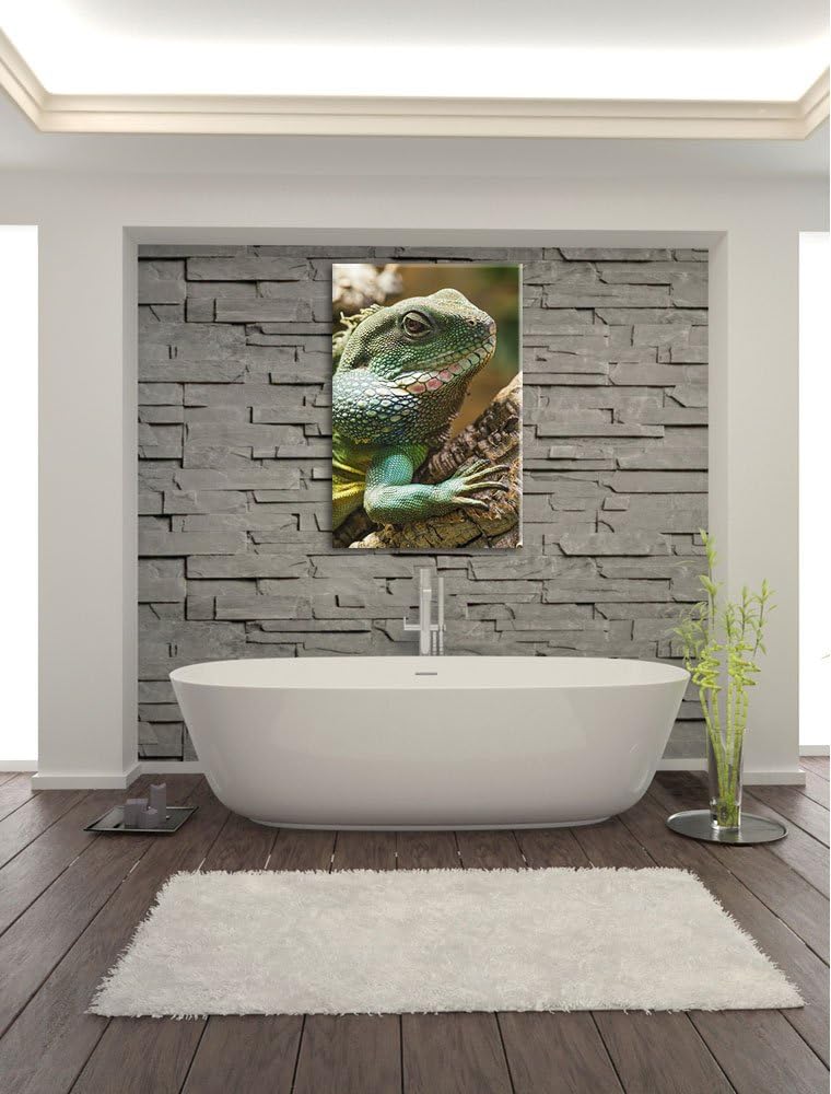 Pixxprint grosses grünes Chamäleon auf Leinwand, XXL riesige Bilder fertig gerahmt mit Keilrahmen, K