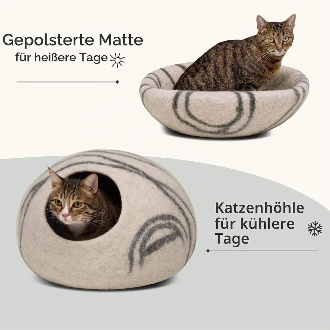 MEOWFIA Katzenbett aus 100% Merinowolle – Handgefilztes, Umweltfreundliches Katzenbett für Katzen &amp;