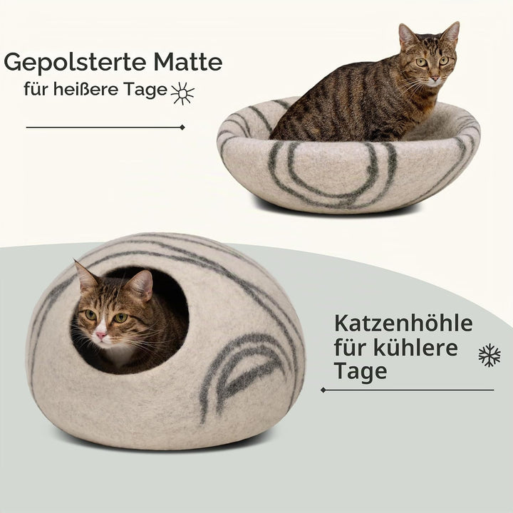 MEOWFIA Katzenbett aus 100% Merinowolle – Handgefilztes, Umweltfreundliches Katzenbett für Katzen &amp;