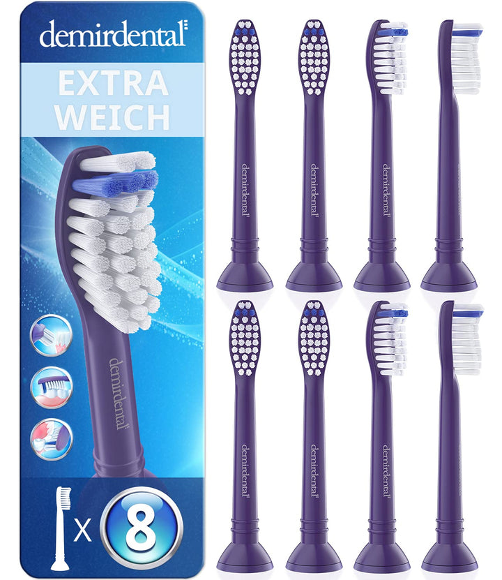8er demirdental Ersatzbürsten passend für Philips Sonicare, Extra Soft Aufsätze & Aufsteckbürsten, e