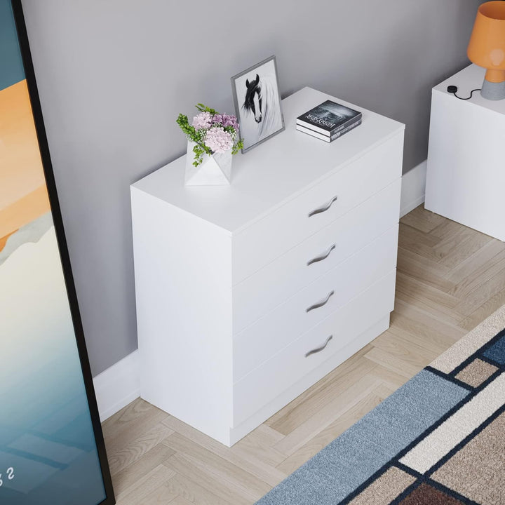 Vida Designs, weisse Kommode mit 4 Schubladen und Metallgriffen, Schlafzimmermöbel, Weiß