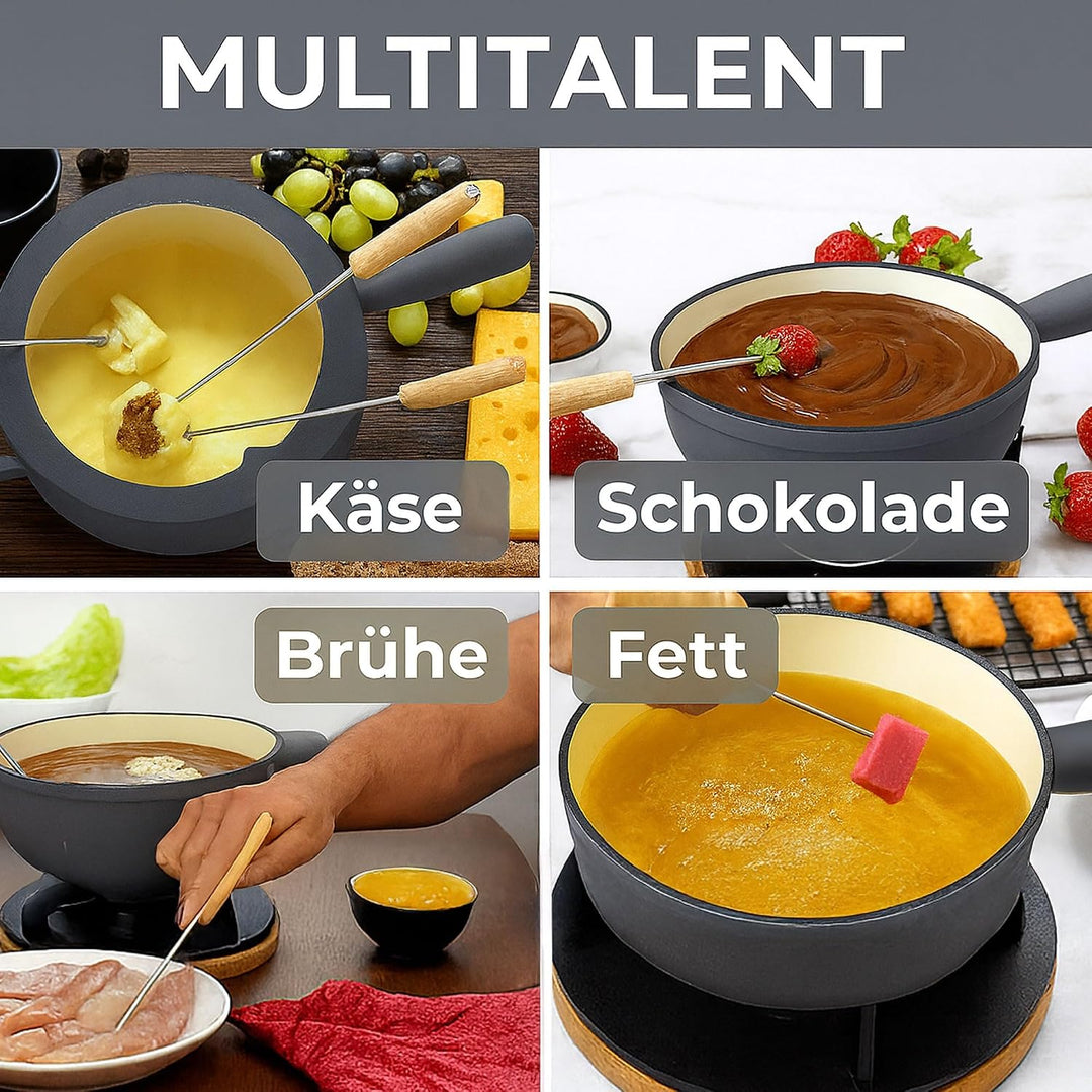 osoltus Fondue | Käsefondue | Fleischfondue Set Gusseisen 6 Personen Emaille | 13 TLG. inklusive Hol