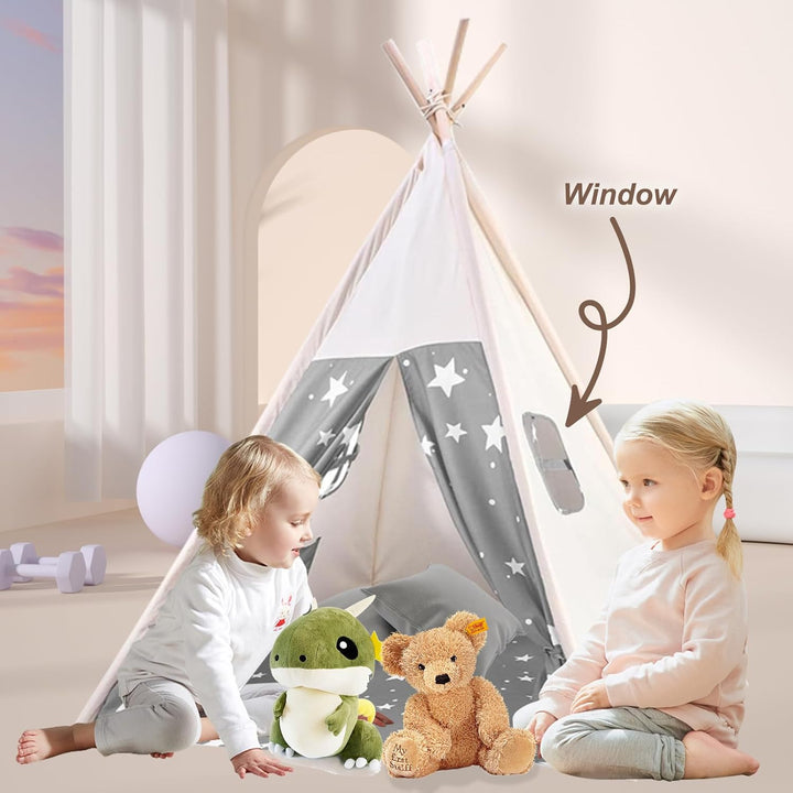 Lifemaison Kindertipi Spielzelt Polyester 120x120x130cm,Kinderzelt weiss Kindertipi im Montessori-St