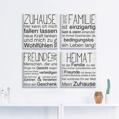 ARTLAND Leinwandbilder auf Holz Wandbild Bild Set 4 teilig Wanddeko 40x40 cm Quadratisch Bilder mit