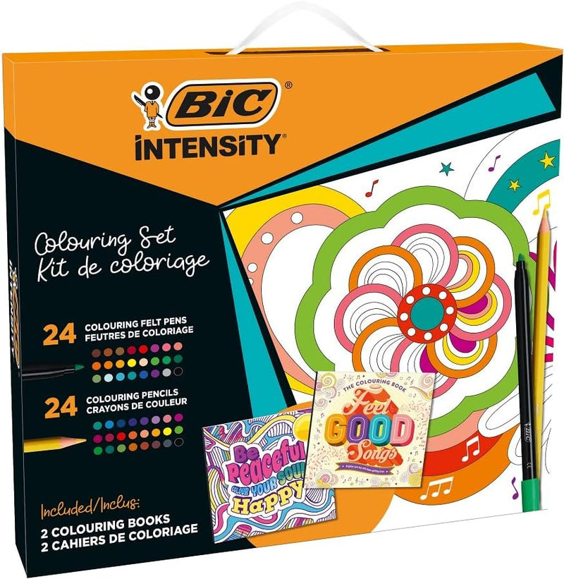 BIC Intensity Stifte Set Be Peaceful, Kreativ Set für Erwachsene und Teenager: 24 Buntstifte & 24 Fi