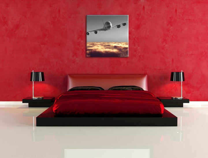 Pixxprint Flugzeug über Wolkenmeer 70x70cm Leinwandbild Wandbild Kunstdruck, 70x70