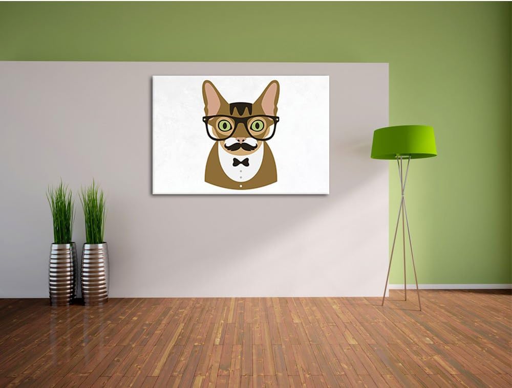Pixxprint Hipster Katze (Main Coon) als Leinwandbild/Grösse: 100x70 cm/Wandbild/Kunstdruck/fertig be