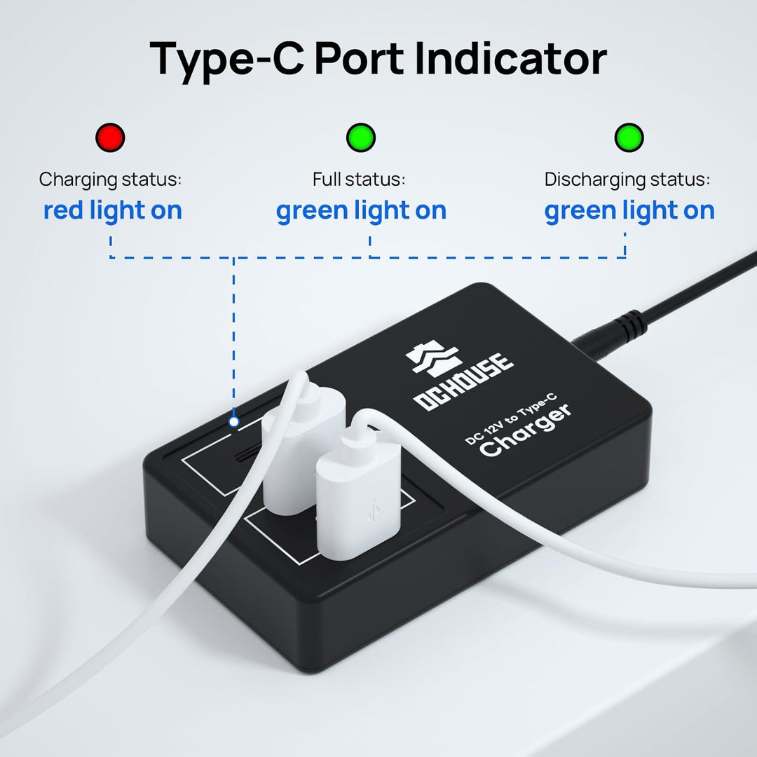 DCHOUSE 12V Lithium Batterie Ladegerät Adapter Konverter, DC zu Typ-C & USB,Bidirektionales Laden un