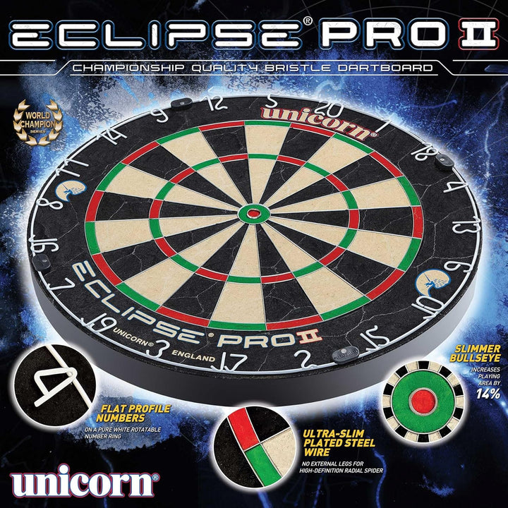 Unicorn Eclipse Pro Dartscheibe mit 2 Borsten und professionellem Sisal und High Definition Spider,