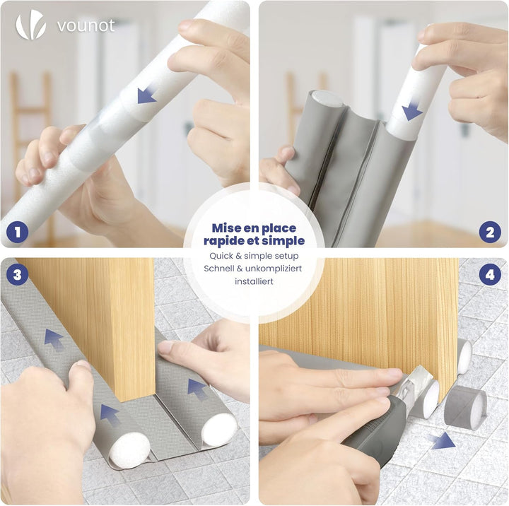 VOUNOT® 4er Set Zugluftstopper für Türen, Türdichtung unten mit Doppeldichtung, zuschneidbare Türbod