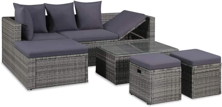 Tidyard Garten-Sofagarnitur 14-TLG. Poly Rattan Sofagruppe Grau, inkl 1 Sofa + 2 Couchtisch +2 Hocke