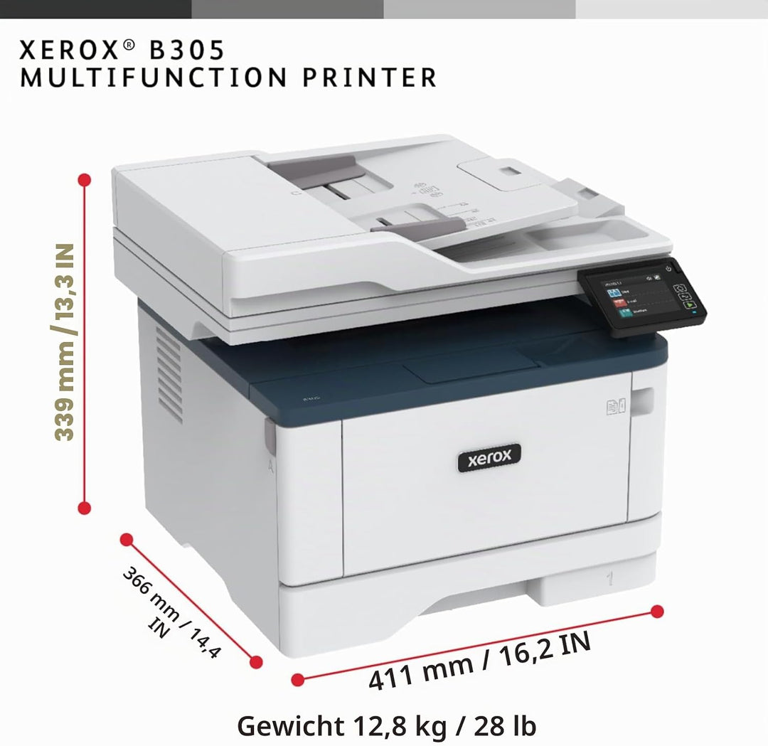 Xerox B305 S/W-Laserdrucker Scanner Kopierer USB LAN WLAN, weiss / blau