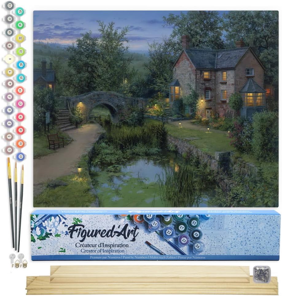 Figured'Art Malen Nach Zahlen Erwachsene Mit Rahmen Altes Landhaus - Paint by Numbers Basteln DIY Ba