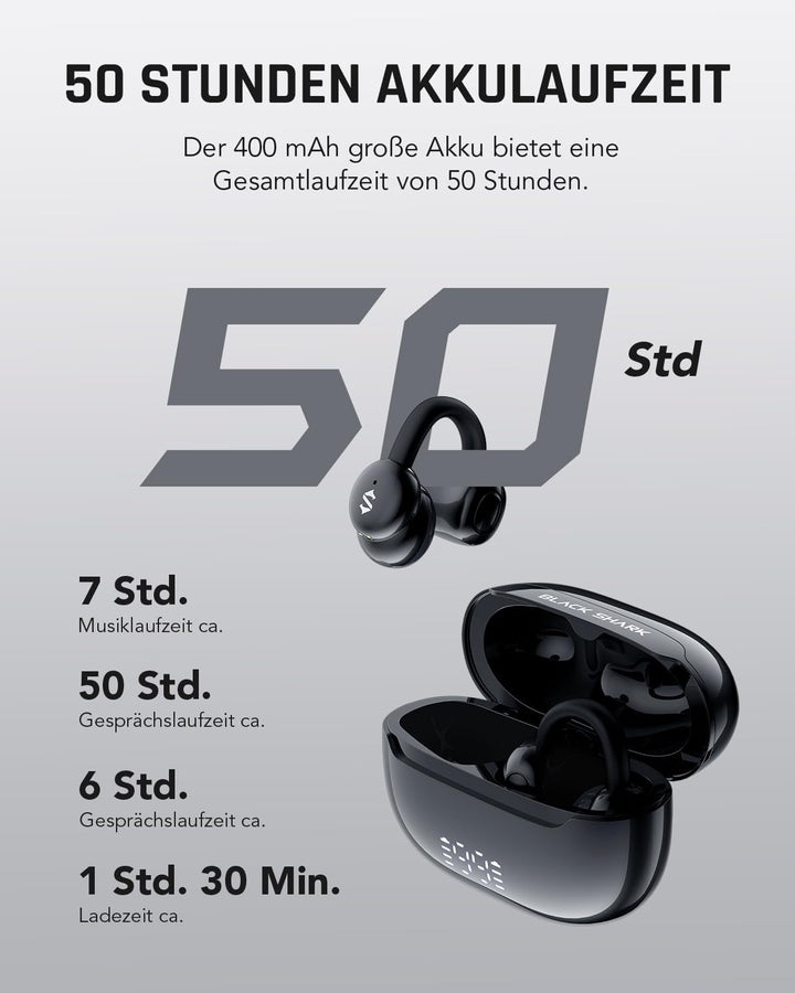 Black Shark T19 Open Ear Kopfhörer Kabellos Bluetooth Clip On Ohrhörer, 5g Leicht komfortabel, Adapt