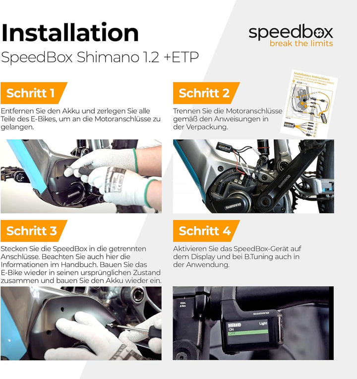 SpeedBox B.Tuning (Bluetooth) kompatibel mit Shimano-Motoren/E-Bike Tuning-Chip 1.2 BT + ETP für Shi