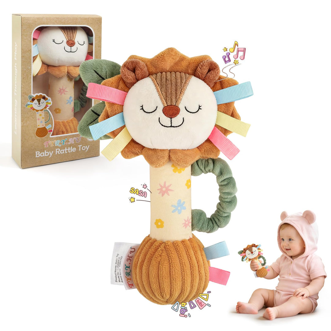 TYRY.HU Baby Rassel Spielzeug,Plüsch Löwe Rassel Greifling,Knisterblatt & Quietsche,Sensory Spielzeu