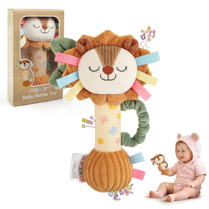 TYRY.HU Baby Rassel Spielzeug,Plüsch Löwe Rassel Greifling,Knisterblatt & Quietsche,Sensory Spielzeu