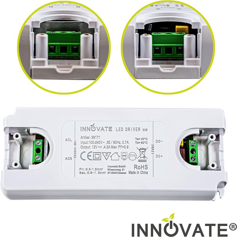 LED Trafo ECO 12 Volt/DC, 0-50W - LED Treiber - Transformator - Netzteil - Driver von INNOVATE® (12V