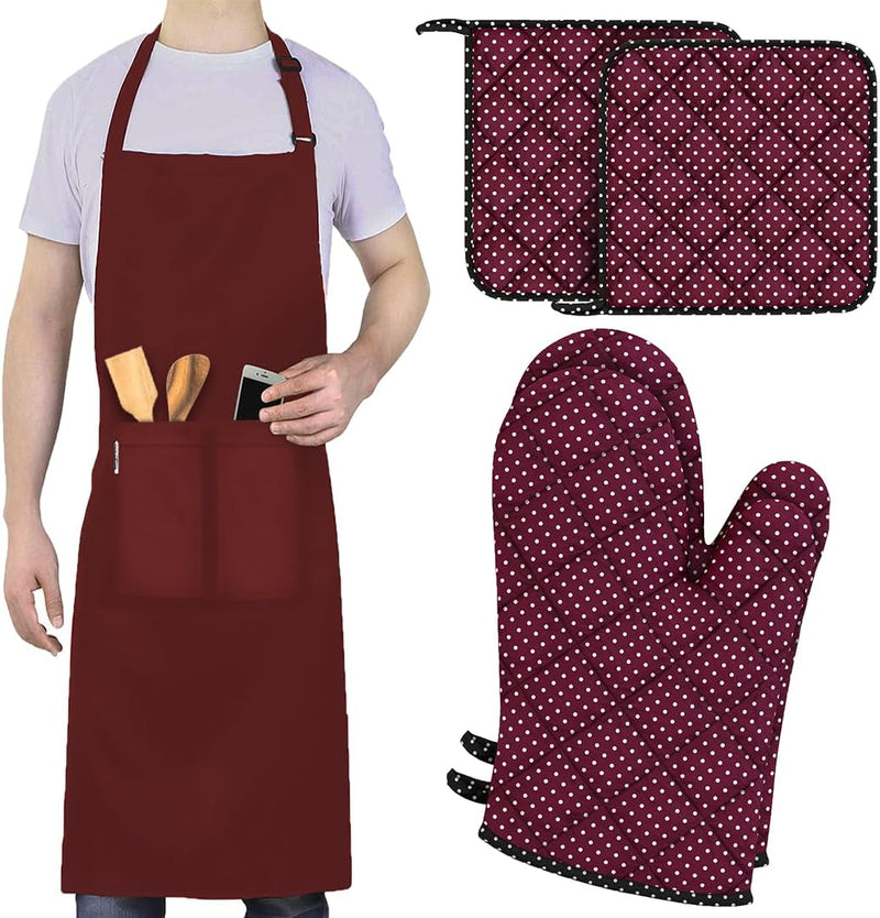 LEFUNDA® Kochschürze Wasserdicht Schürze mit 3 Taschen Verstellbare Grillschürze mit langen Bändern