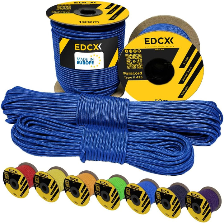 EDCX 3mm Nylon Paracord 425 (50 und 100m) - Typ II, 100% Nylonseil, 3 Litzen Seil, 3mm Nylonseil in