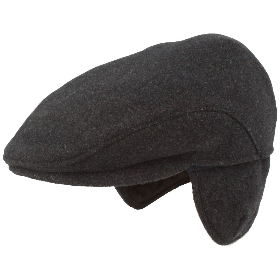 Breiter Herren Winter Schiebermütze mit Ohrenklappen Flatcap Schirmmütze 100% Wolle mit ausklappbare