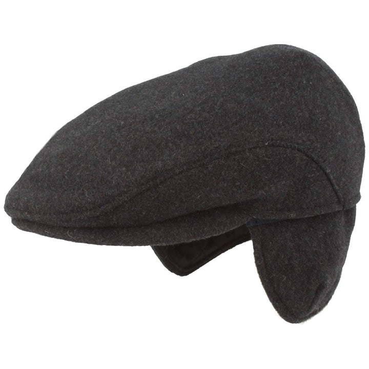Breiter Herren Winter Schiebermütze mit Ohrenklappen Flatcap Schirmmütze 100% Wolle mit ausklappbare