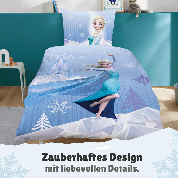 Disney Die Eiskönigin Bettwäsche Set 135x200 80x80 cm · Frozen Mädchenbettwäsche mit Anna und ELSA ·