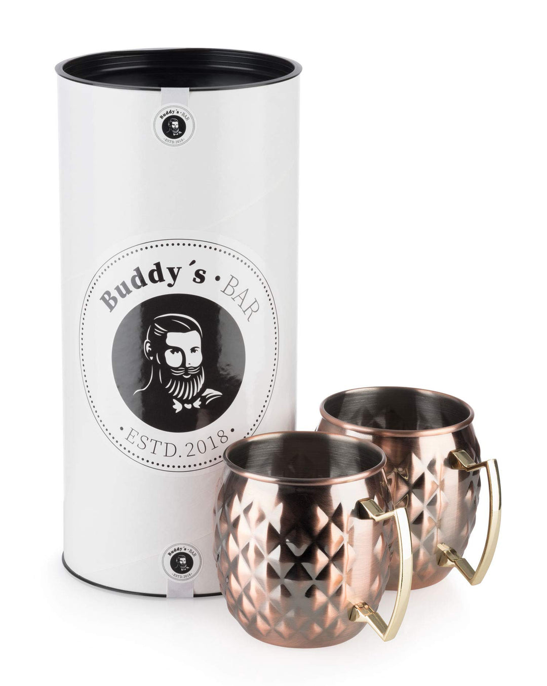 2 Moscow Mule Becher, 500 ml, hochwertige Edelstahl-Becher mit Ananas Struktur, lebensmittelecht, Pi
