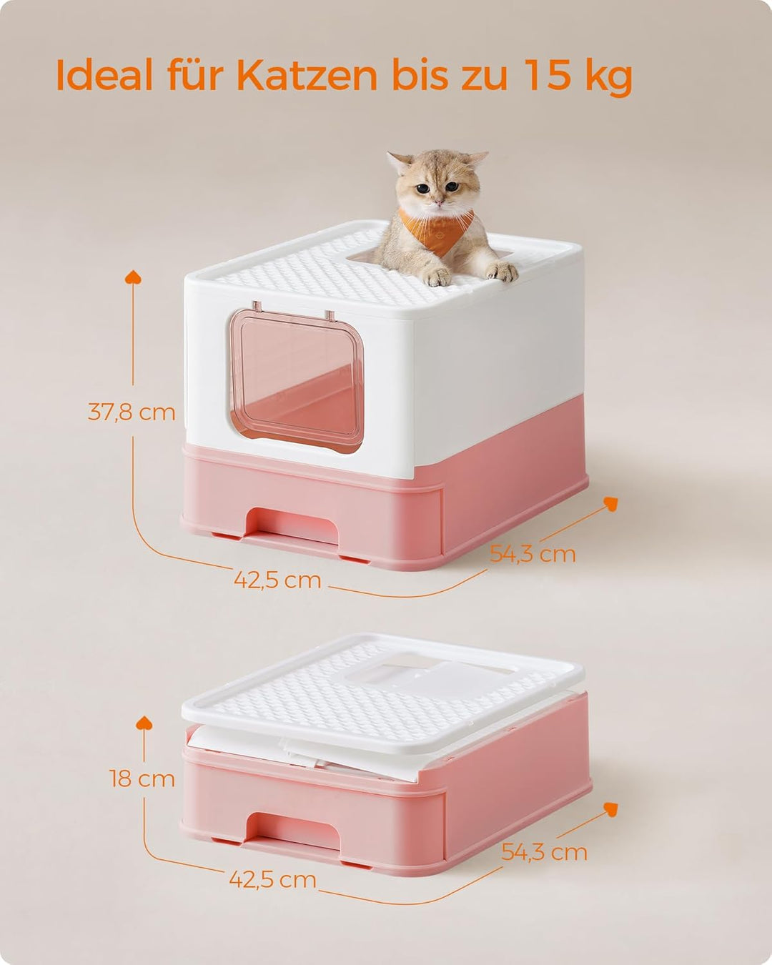 Feandrea Katzenklo, Katzentoilette, mit Deckel, ausziehbares Tablett, Schaufel, Bürste, geräumig für